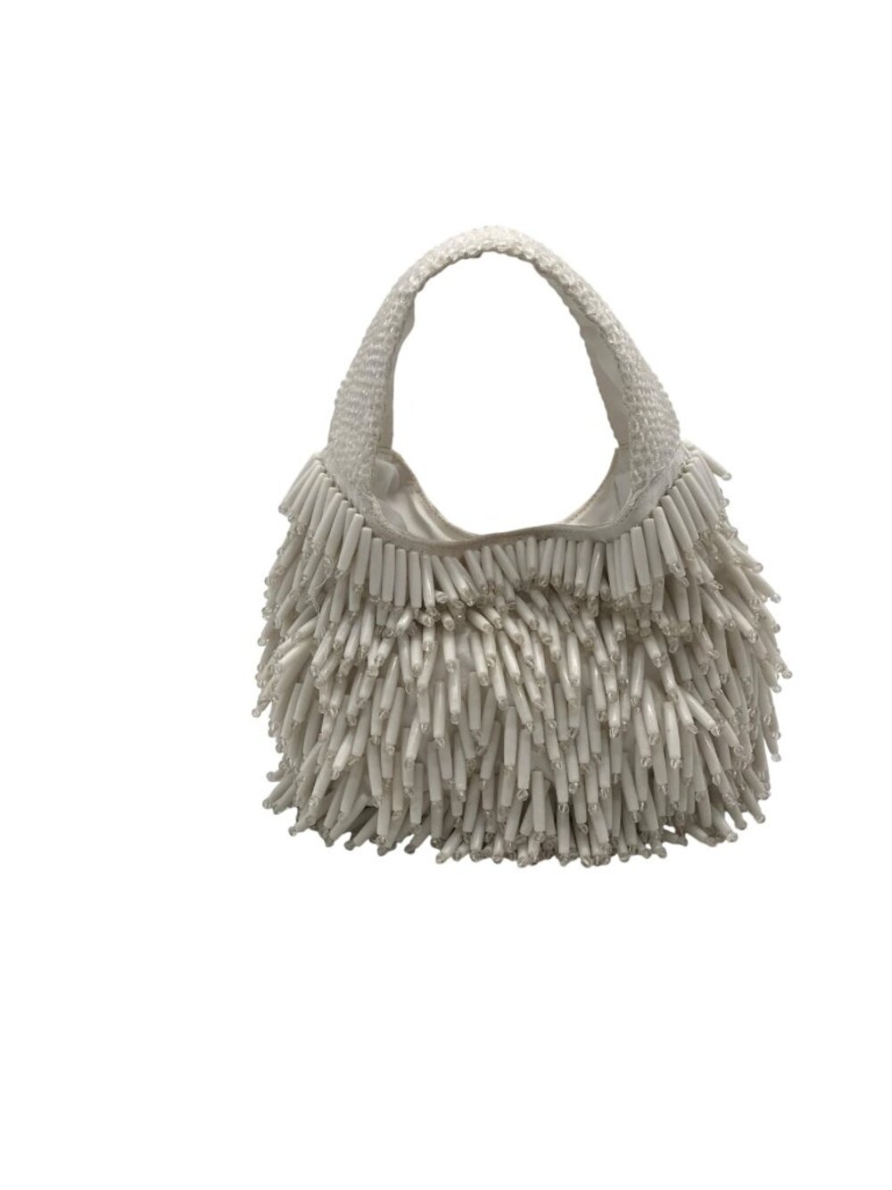 Unbranded White Beaded Fringe Handbag